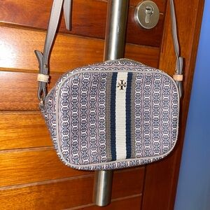 Tory Burch Beige and Navy Crossbody Bag